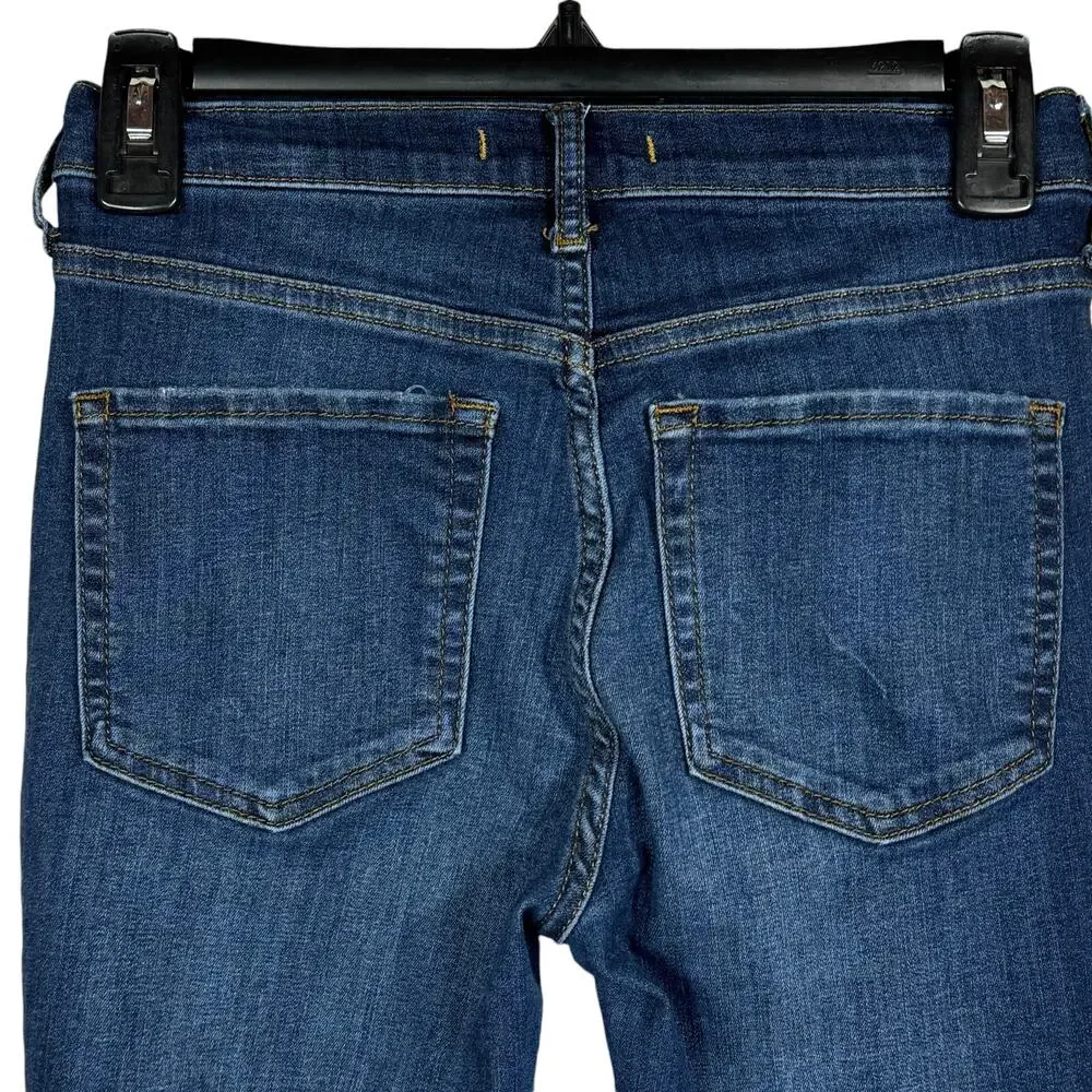 Free People SZ W25 Skinny Jeans Distressed Rips Mid-Rise Stretch Zip-Fly Blue